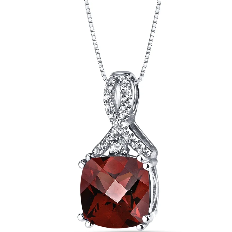 silver pendant necklace with custom engraving -14k White Gold Garnet Pendant Cut 3.75 cts