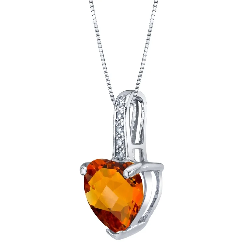 personalized pendant necklace with custom engraving -14k White Gold Genuine Citrine and Diamond Heart Pendant 1.50 cts