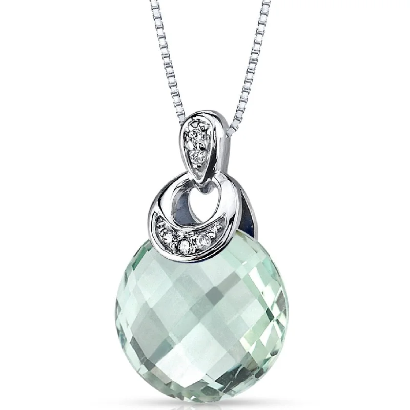 women’s personalized pendant necklace with engraved message -14k White Gold Green Amethyst and Diamond Pendant 3.5 ct