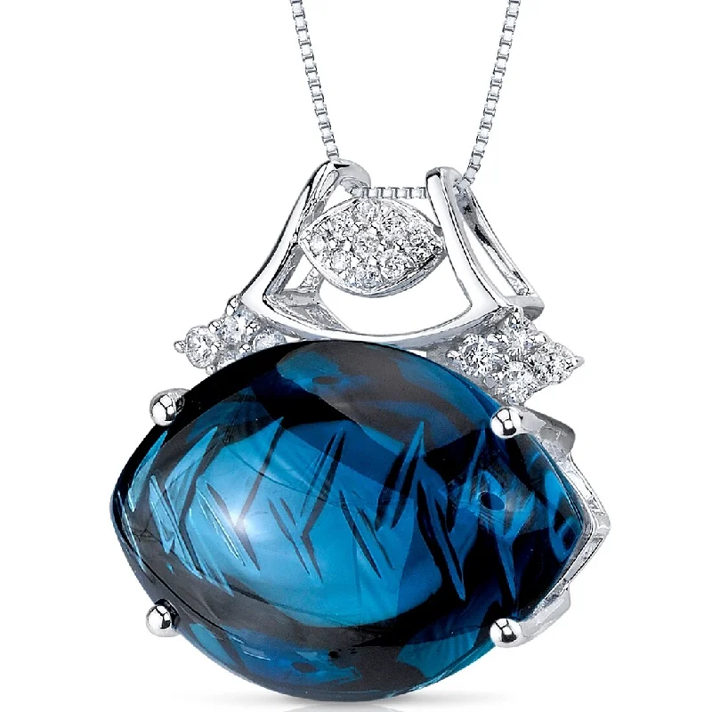 silver heart pendant necklace with birthstone -14k White Gold London Blue Topaz Diamond Pendant Marquise 16.7 ct