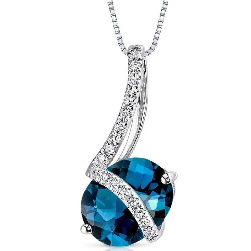 celestial pendant necklace with gemstone for anniversary -14k White Gold London Blue Topaz Diamond Pendant Oval 2.3 ct