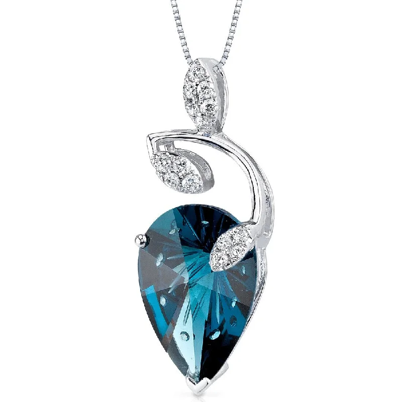 custom pendant necklace with initials for couple gifts -14k White Gold London Blue Topaz Diamond Pendant Pear Shape 5.42 ct