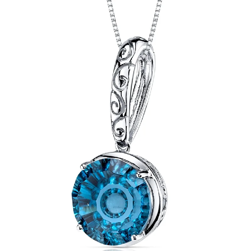 personalized pendant necklace for mom with initials and charm -14k White Gold London Blue Topaz Pendant Bubble Cut 6.5 ct