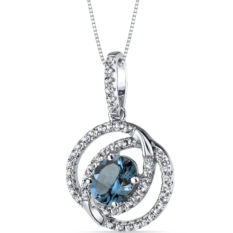 personalized pendant necklace for best friend gift -14k White Gold London Blue Topaz Pendant Halo 1.25 cts