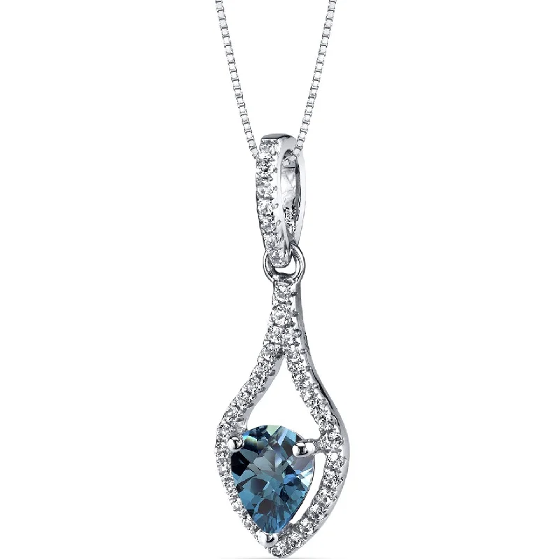 personalized pendant necklace with initial and birthstone for her -14K White Gold London Blue Topaz Tear Drop Pendant Checkerboard 0.75 Carats