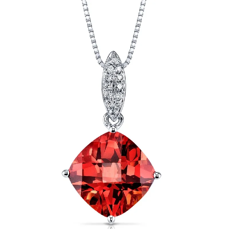 personalized pendant necklace with star and gemstone -14k White Gold Padparadscha Sapphire Diamond Pendant 4.5 ct