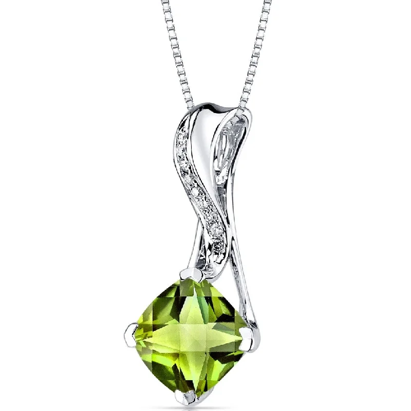 custom pendant necklace with custom photo engraving -14k White Gold Peridot Diamond Pendant Cushion Cut 2.3 ct