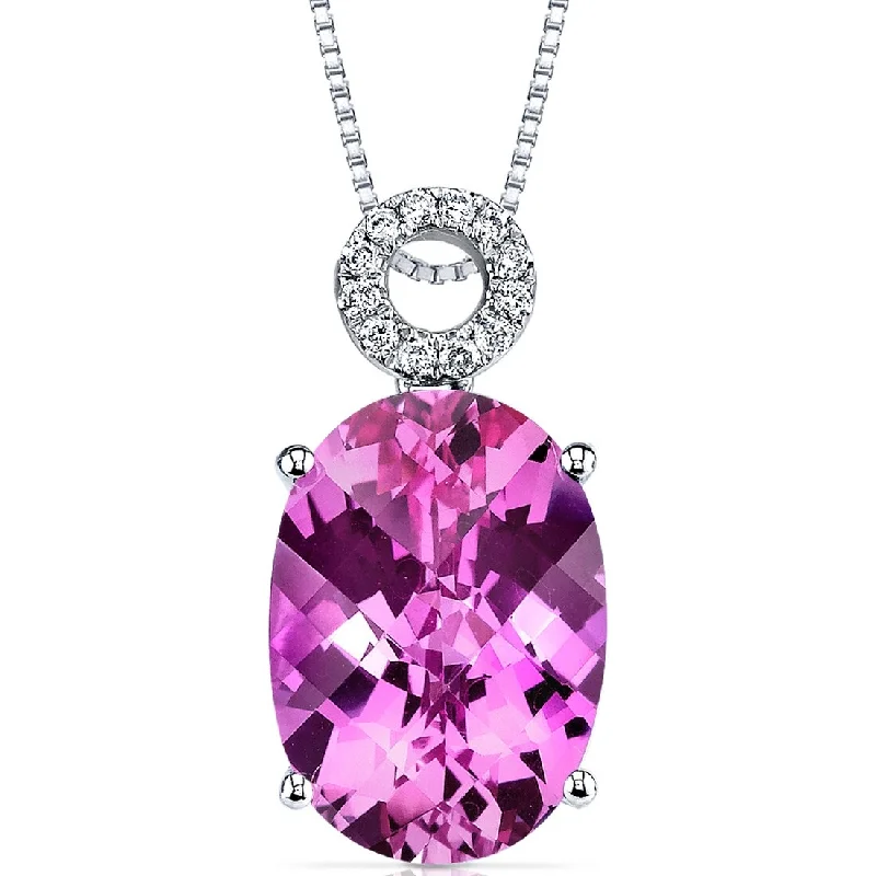 women’s personalized pendant necklace with message engraving -14k White Gold Pink Sapphire and Diamond Pendant Oval 8 ct