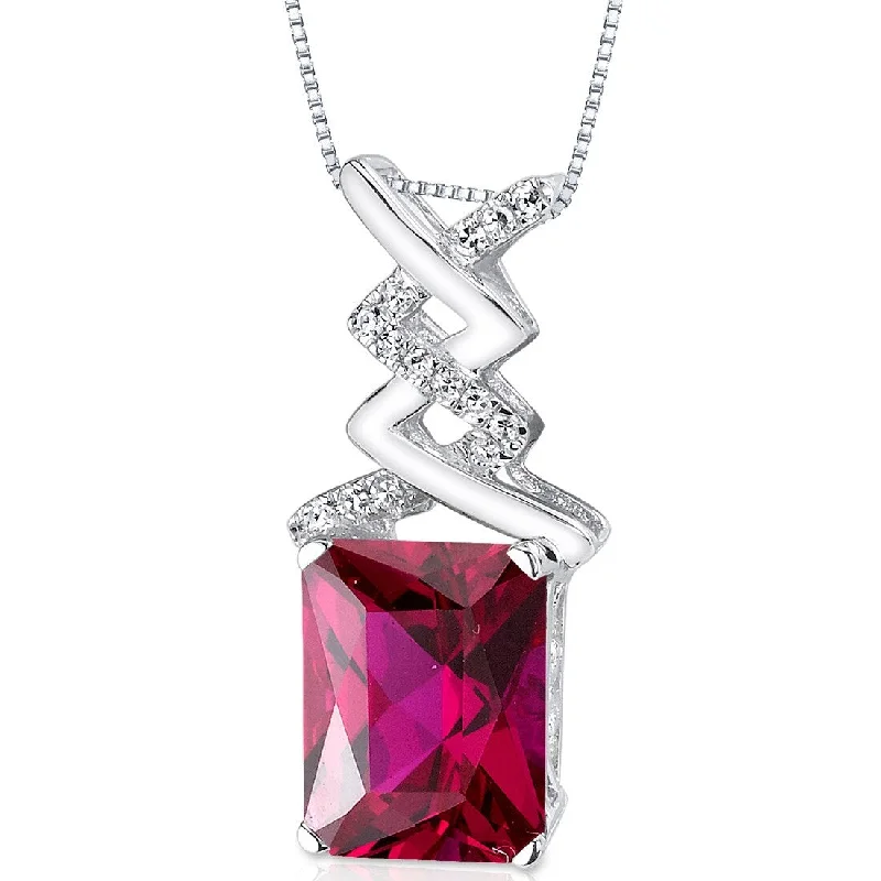 personalized pendant necklace with heart charm and crystal -14k White Gold Ruby and Diamond Pendant Radiant Cut 4.06 ct