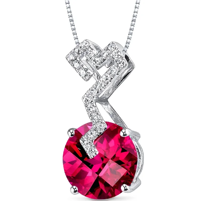 custom pendant necklace with personalized date -14k White Gold Ruby and Diamond Pendant Round 4.02 ct