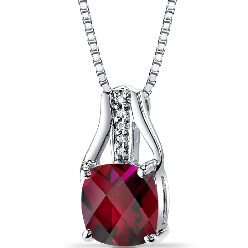 custom pendant necklace with crystal charm for anniversary -14k White Gold Sterling Silver Created Ruby Diamond Accent Checkerboard Pendant