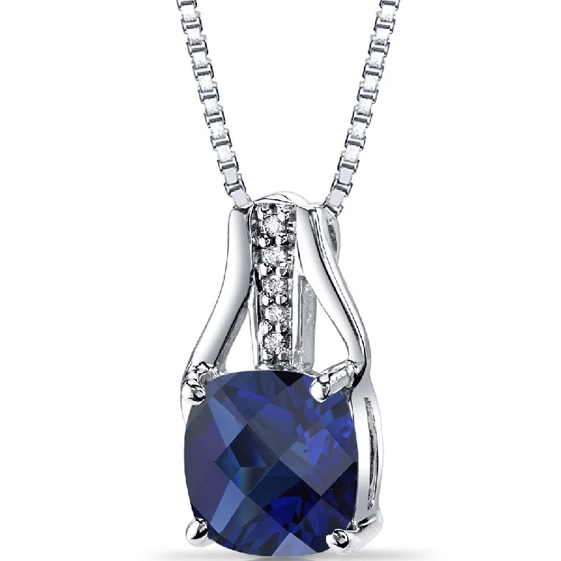 silver pendant necklace with heart and star charm -14k White Gold Sterling Silver Created Sapphire Diamond Pendant