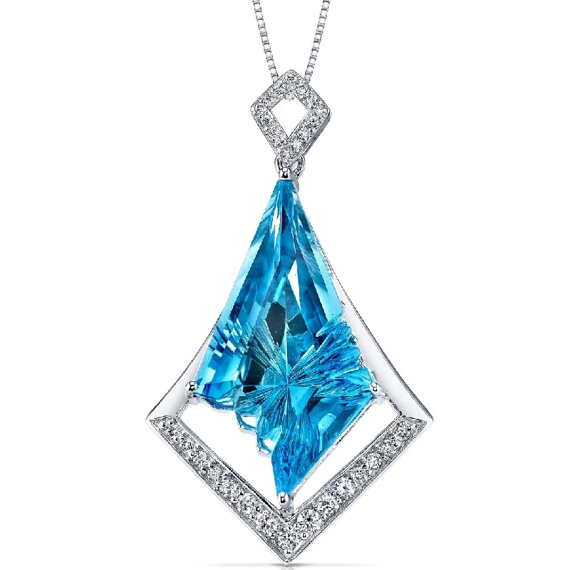 personalized pendant necklace with family initials -14k White Gold Swiss Blue Topaz Diamond Pendant Chevron Cut 25 ct