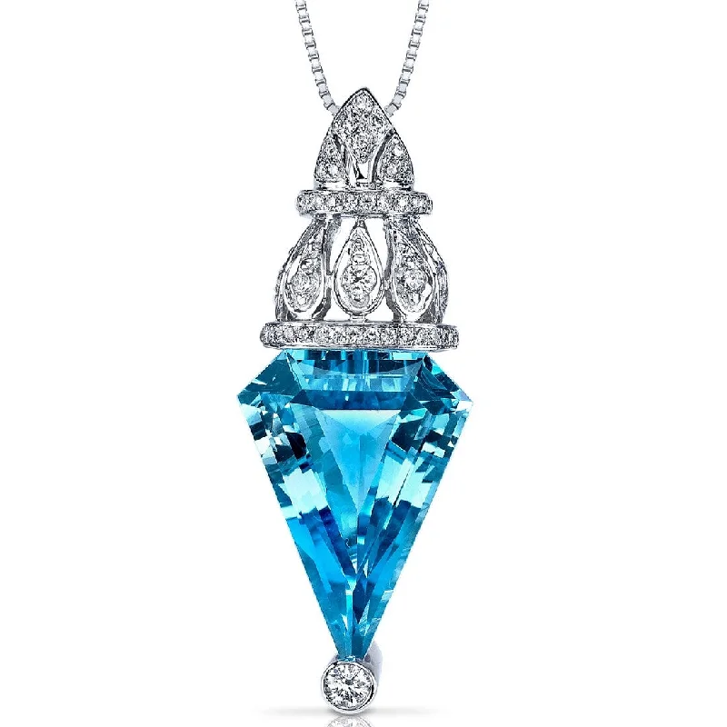 personalized crystal pendant necklace with initials -14k White Gold Swiss Blue Topaz Diamond Pendant Chevron Cut 9 ct