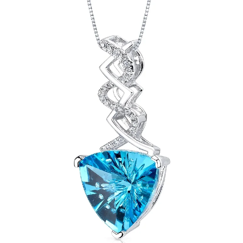 gold pendant necklace with heart charm and initials -14k White Gold Swiss Blue Topaz Diamond Pendant Concave Cut 6.07 ct