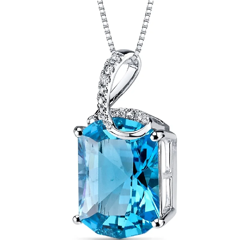 custom pendant necklace with crystal and pearl -14k White Gold Swiss Blue Topaz Diamond Pendant Duchess Cut 7.3 ct