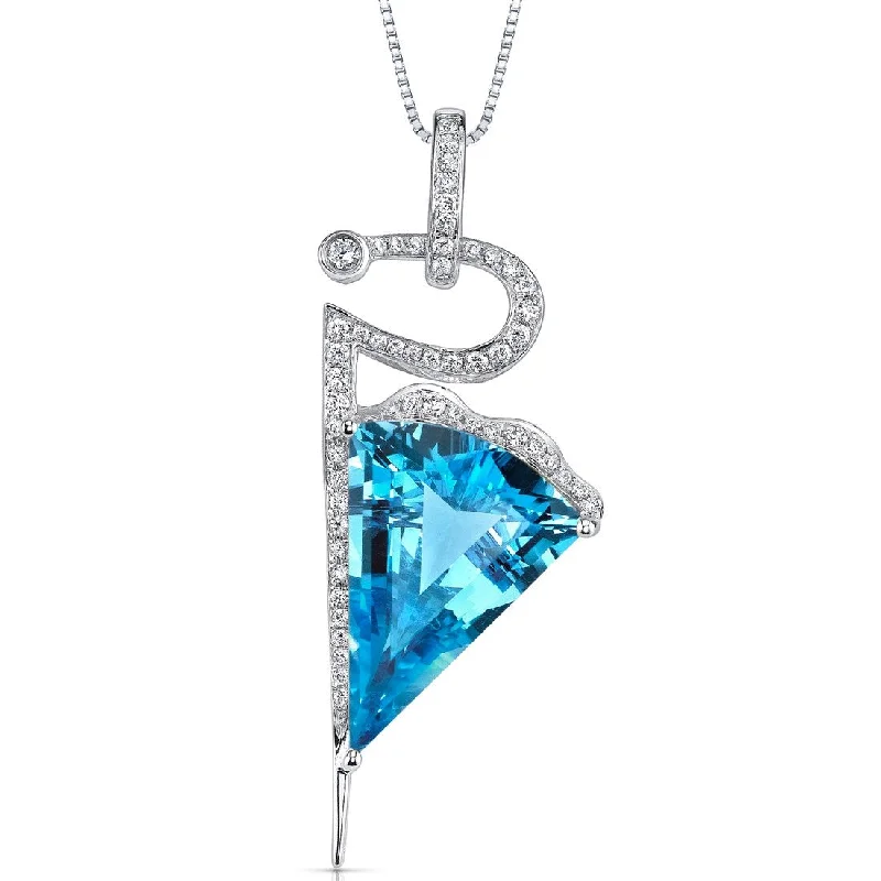 custom pendant necklace with geometric design -14k White Gold Swiss Blue Topaz Diamond Pendant Fancy Cut 11 ct