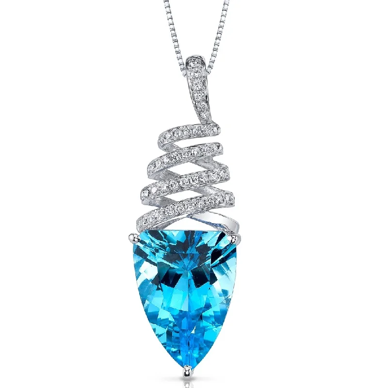 celestial pendant necklace with custom message engraving -14k White Gold Swiss Blue Topaz Diamond Pendant Half Marquise 8 ct