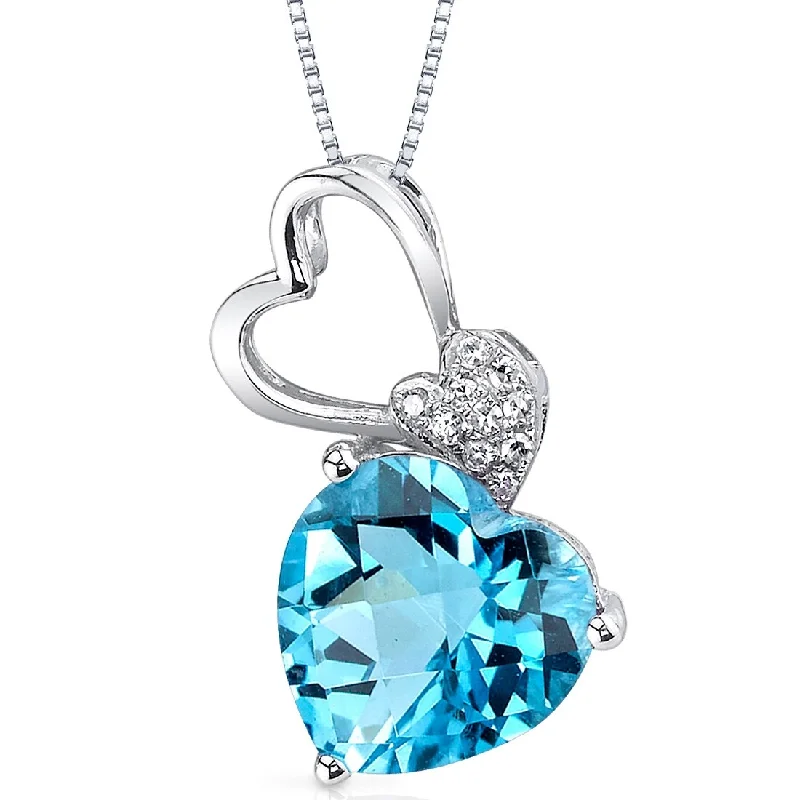 women’s pendant necklace with personalized star and moonstone -14k White Gold Swiss Blue Topaz Diamond Pendant Heart Shape 3.02 ct