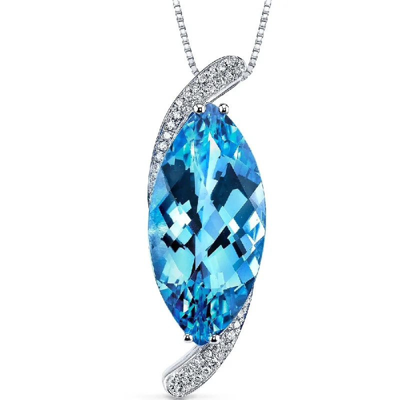 silver pendant necklace with heart and star charm -14k White Gold Swiss Blue Topaz Diamond Pendant Marquise 12 ct