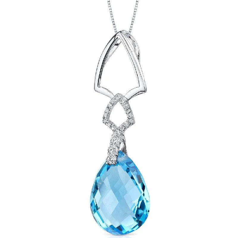 custom engraved pendant necklace with date -14k White Gold Swiss Blue Topaz Diamond Pendant Pear Shape 10.07 ct