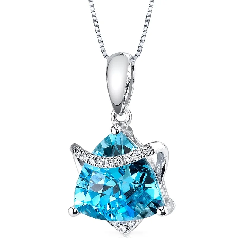 personalized pendant necklace with nameplate and charm for14k White Gold Swiss Blue Topaz Diamond Pendant Trillion Cut 2.65 ct