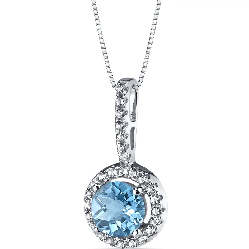 personalized pendant necklace for special anniversaries -14k White Gold Swiss Blue Topaz Halo Pendant 1.00 cts