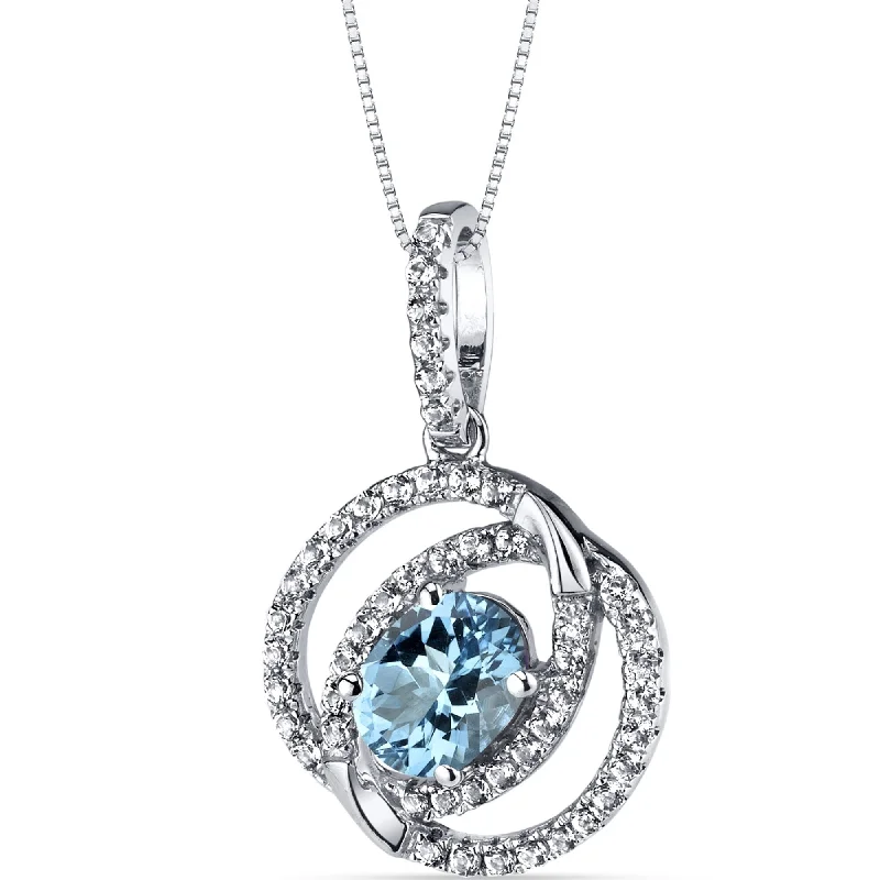 sterling silver pendant necklace with custom charm -14k White Gold Swiss Blue Topaz Pendant Halo 1.25 cts