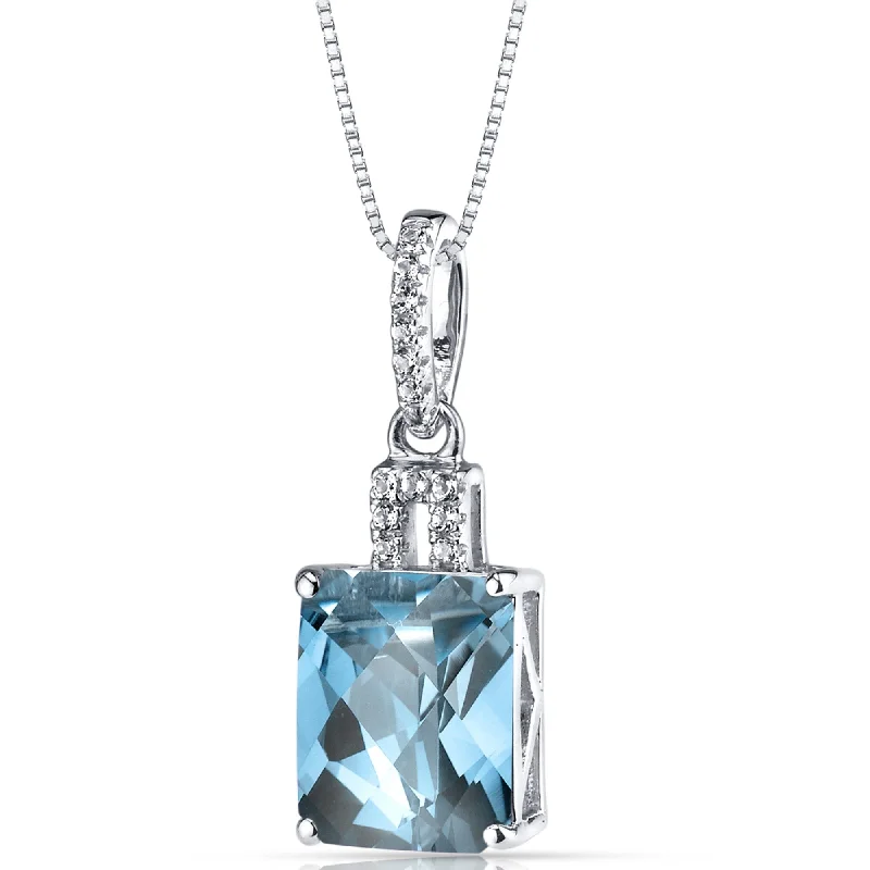 custom infinity pendant necklace with engraving -14k White Gold Swiss Blue Topaz Pendant Radiant Cut 3.50 cts