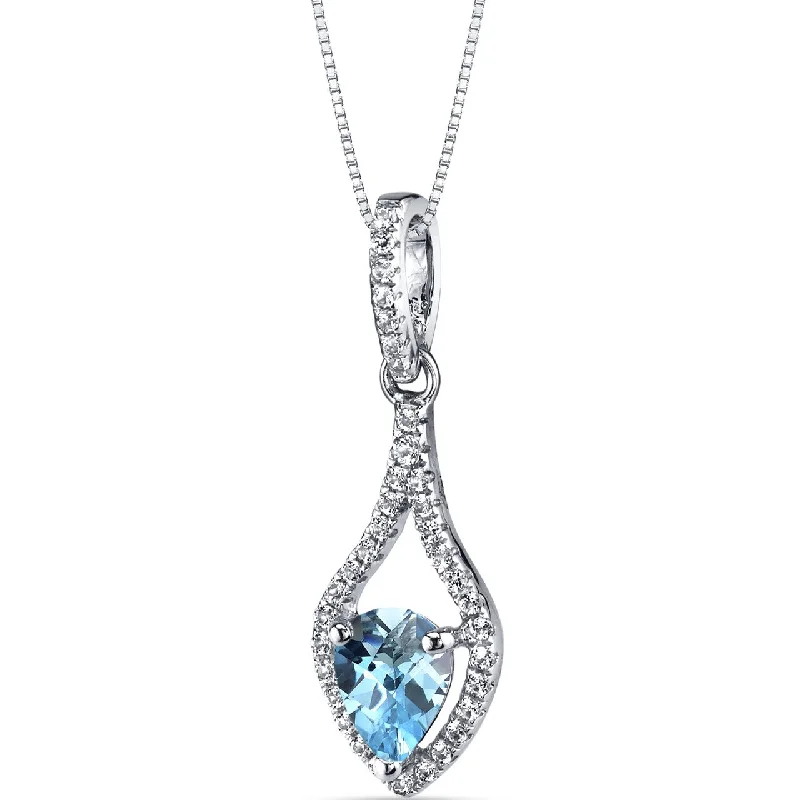 custom pendant necklace with gold and moonstone -14K White Gold Swiss Blue Topaz Tear Drop Pendant Checkerboard 0.75 Carats