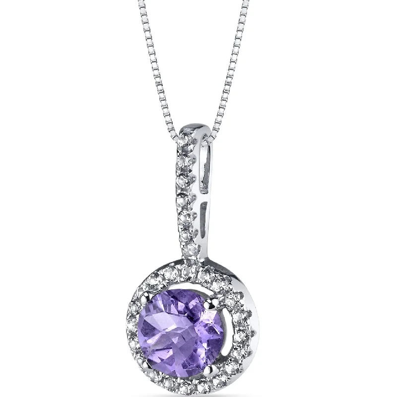 custom pendant necklace for wedding with engraved initials -14K White Gold Tanzanite Halo Pendant Round Cut 1.00 Carats