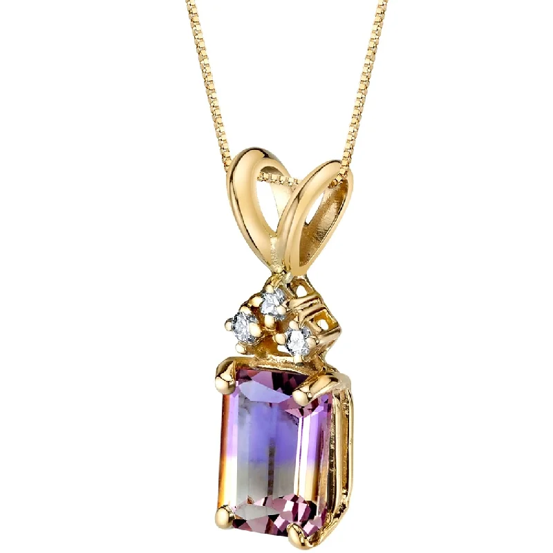 personalized crystal pendant necklace with initials -14k Yellow Gold Emerald Cut 1.00 cts Ametrine Diamond Pendant