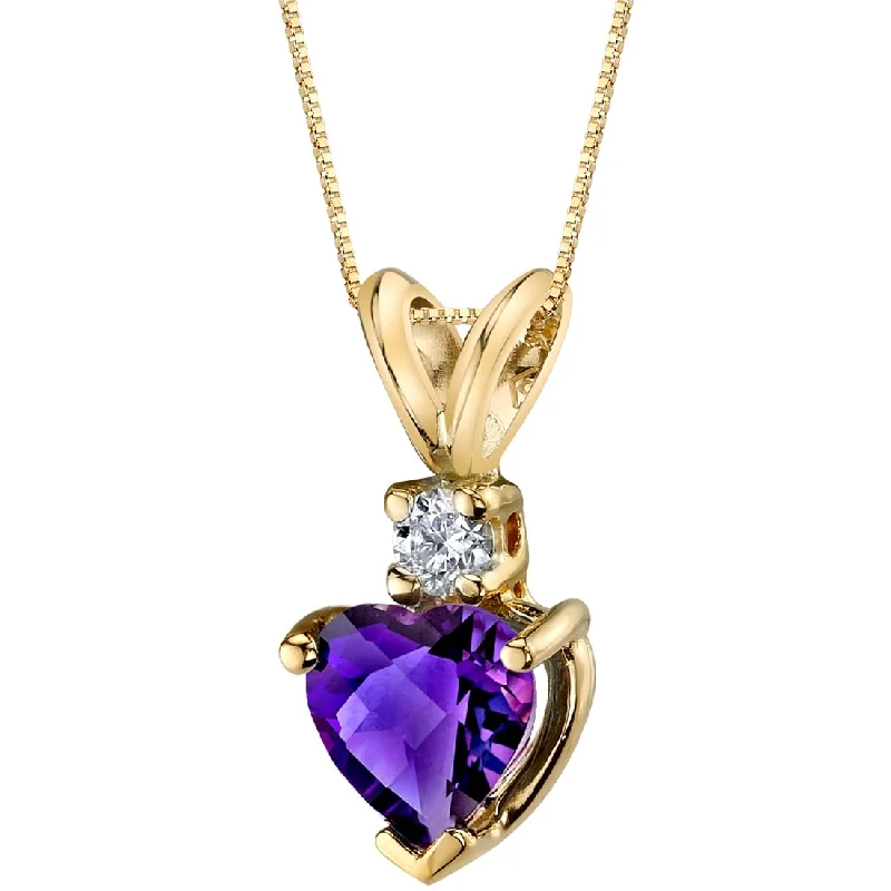 personalized pendant necklace for family reunion gifts -14k Yellow Gold Heart Shape 0.75 cts Amethyst Diamond Pendant