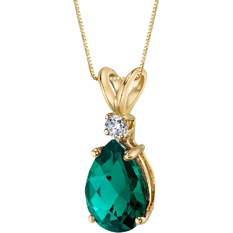 personalized pendant necklace for family members -14k Yellow Gold Pear Shape 1.75 cts Created Emerald Diamond Pendant