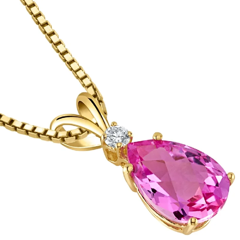 custom pendant necklace with photo engraving for wedding -14k Yellow Gold Pear Shape 2.50 cts Created Pink Sapphire Diamond Pendant