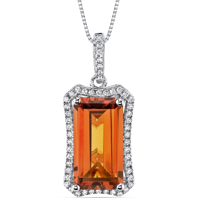 custom name pendant necklace with diamond charm -7.00 Cts Padparadscha Sapphire Pendant Sterling Silver Octagon