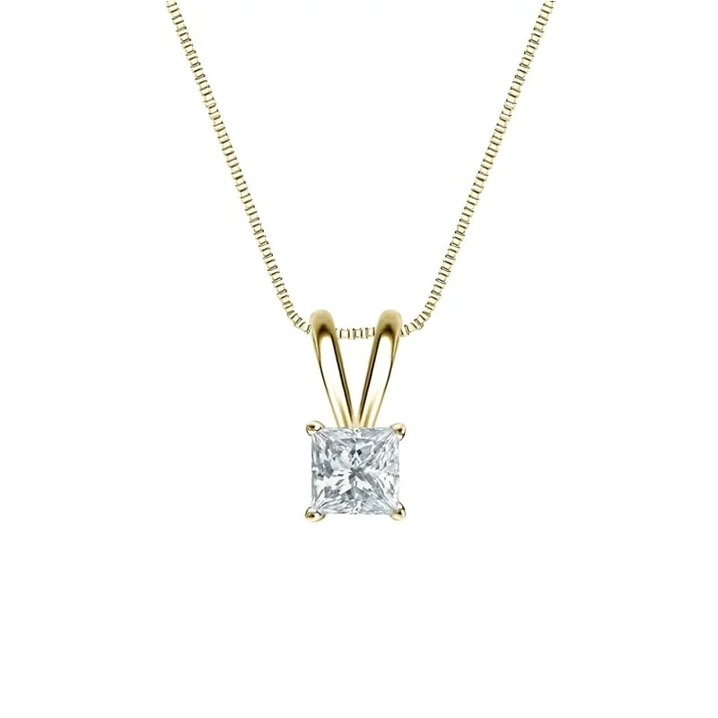 custom pendant necklace for wedding with engraved initials -Auriya 14-karat Gold 0.25ctw Princess Solitaire Lab Grown Diamond Necklace 4-Prong Basket (H-I VS) - 0.25