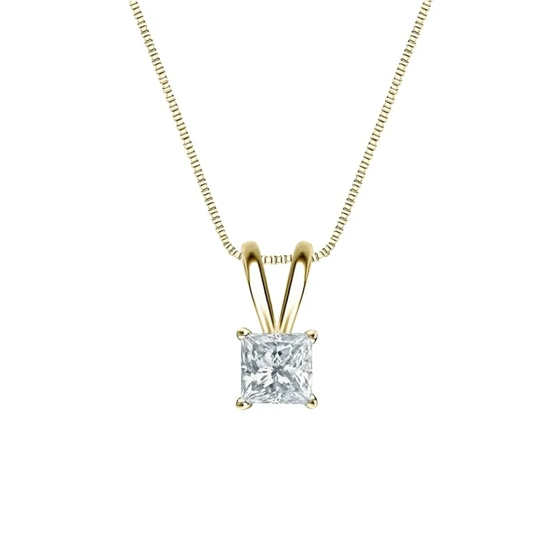 personalized pendant necklace with charm and crystal -Auriya 14-karat Gold 0.30ctw Princess Solitaire Lab Grown Diamond Necklace 4-Prong Basket (D-E VVS) - 0.3