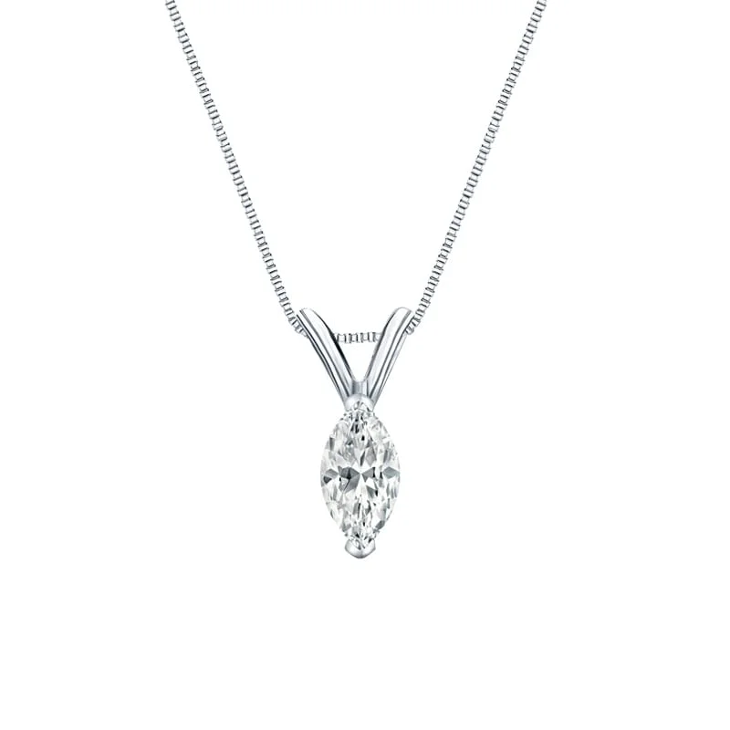 custom pendant necklace with diamond charm -Auriya 14-karat Gold 0.38ctw Marquise Solitaire Lab Grown Diamond Necklace V-End Prong (H-I VS) - 0.38