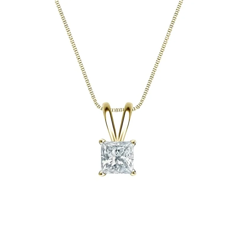 silver pendant necklace with moonstone and gold charm -Auriya 14-karat Gold 0.45ctw Princess Solitaire Lab Grown Diamond Necklace 4-Prong Basket (F-G VS) - 0.45