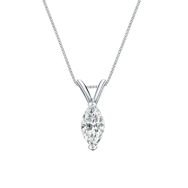 women’s dainty heart-shaped pendant necklace with crystal -Auriya 14-karat Gold 0.50ctw Marquise Solitaire Lab Grown Diamond Necklace V-End Prong (D-E VVS) - 0.5