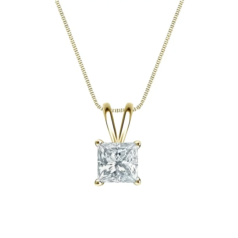 personalized pendant necklace with letter engraving -Auriya 14-karat Gold 0.75ctw Princess Solitaire Lab Grown Diamond Necklace 4-Prong Basket (H-I VS) - 0.75