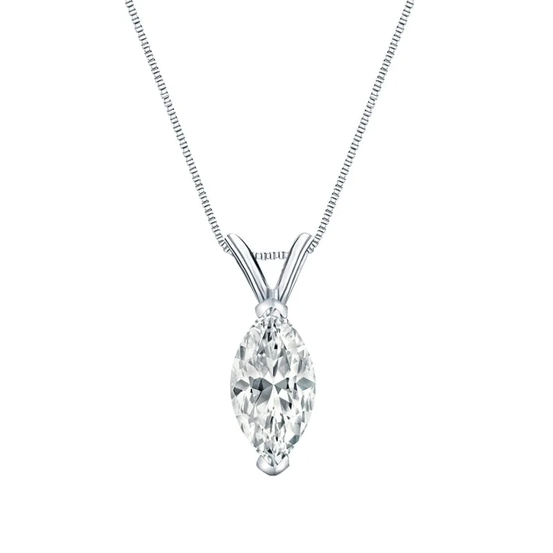 silver pendant necklace with custom engraving -Auriya 14-karat Gold 1.50ctw Marquise Solitaire Lab Grown Diamond Necklace V-End Prong (H-I VS) - 1.5