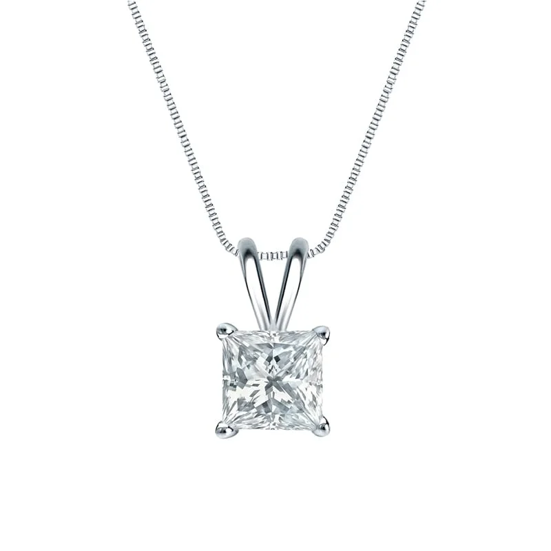 silver pendant necklace with gold charm for anniversary -Auriya 14-karat Gold 3.00ctw Princess Solitaire Lab Grown Diamond Necklace 4-Prong Basket (D-E VVS) - 3