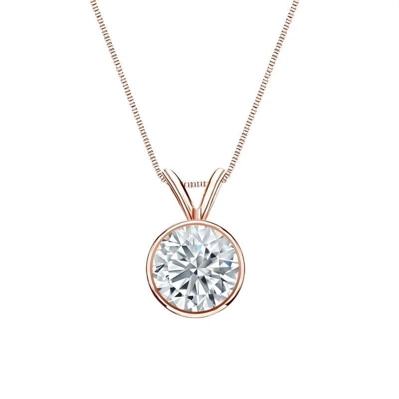 custom pendant necklace with crystal for best friend -Auriya 14-karat Gold 3.00ctw Round Solitaire Lab Grown Diamond Necklace Bezel (F-G VS) - 3