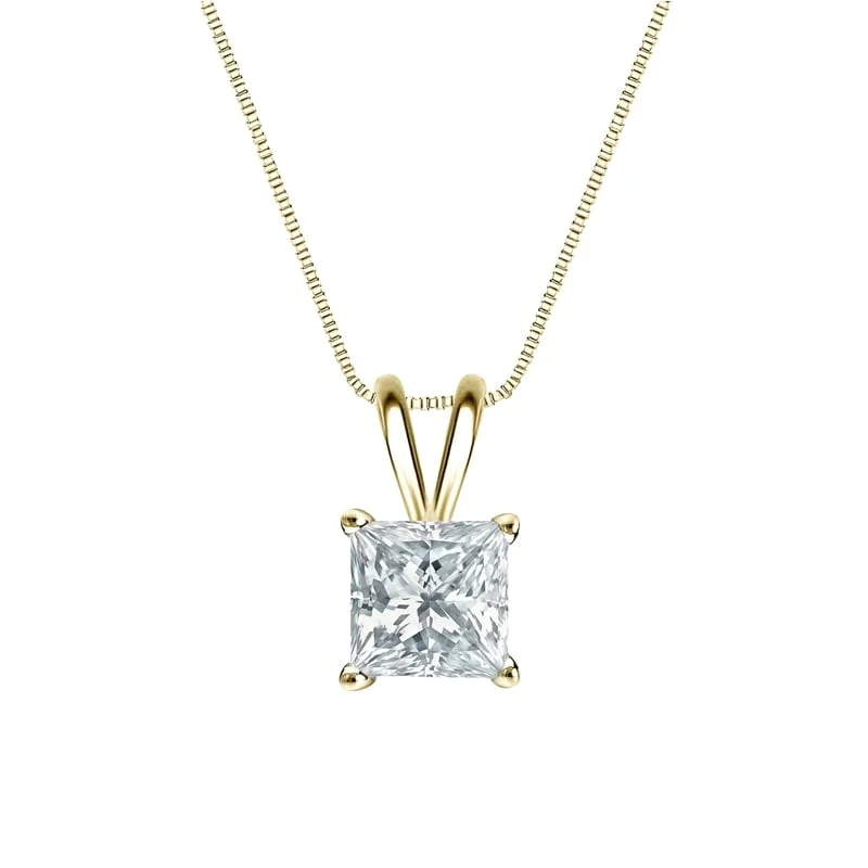 gold pendant necklace with message engraving for her -Auriya 14-karat Gold 4.00ctw Princess Solitaire Lab Grown Diamond Necklace 4-Prong Basket (H-I VS) - 4