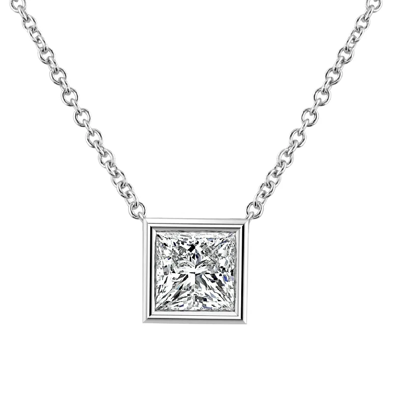 silver pendant necklace with gold charm for anniversary -Auriya 14k Gold 1/2ctw Solitaire Princess-cut Diamond Necklace (I-J, VS1-VS2) - 0.50CT - White I-J