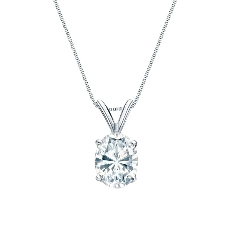 silver pendant necklace with crystal and heart charm -Auriya 14k Gold 3.00ctw Oval Solitaire Lab Grown Diamond Necklace 4-Prong Basket (F-G VS) - 3