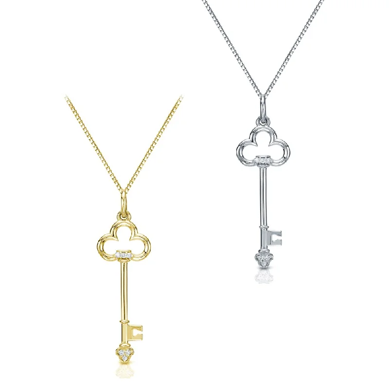 women’s dainty heart-shaped pendant necklace with crystal -Auriya 14k Gold Diamond Accent Clover Key Pendant (H-I, I1-I2)