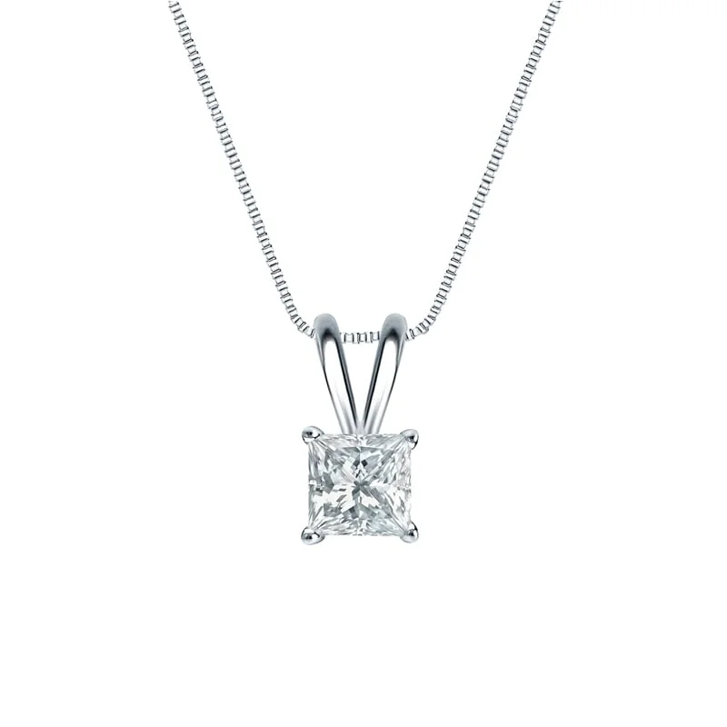 custom pendant necklace with crystal and pearl -Auriya 18-karat Gold 0.60ctw Princess Solitaire Lab Grown Diamond Necklace 4-Prong Basket (F-G VS) - 0.60